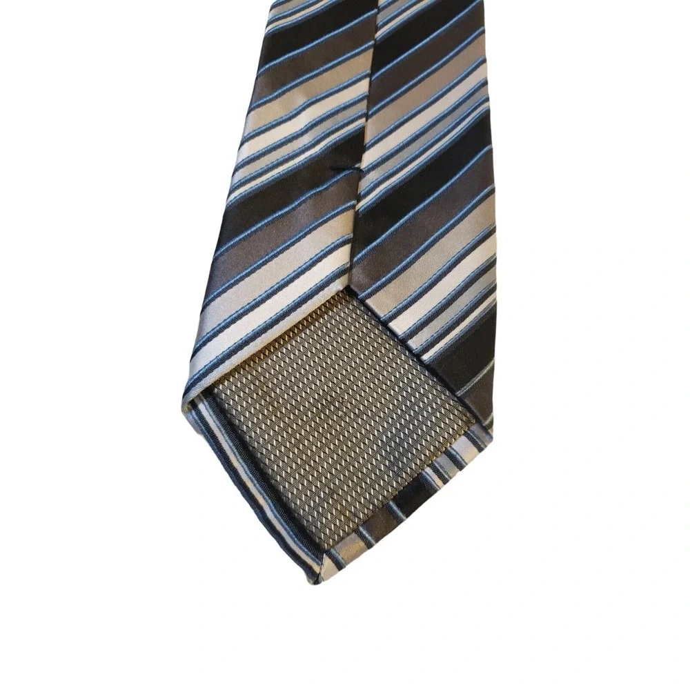 George Gray, Silver & Black Striped Neck Tie Polyester Satin Finish Business Off